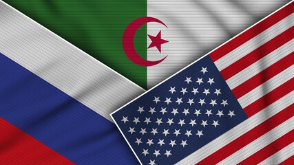 Algeria United States of America Russia Flags Together Fabric Texture Effect Illustration