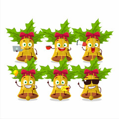 jingle christmas bells cartoon character with various types of business emoticons