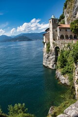 Fototapeta premium beautiful images of the hermitage of Santa Caterina, a beautiful church on the shores of Lake Maggiore, the Lombard side. Italy