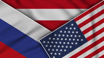 Austria United States of America Russia Flags Together Fabric Texture Effect Illustration