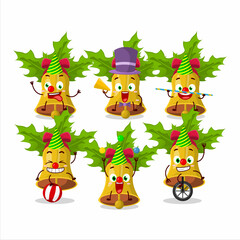 Cartoon character of jingle christmas bells with various circus shows