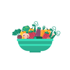 Composition of vegetables in a bowl. Healthy food concept, healthy lifestyle, vegetarian raw diet. Vector illustration on a colored background. Flat design...