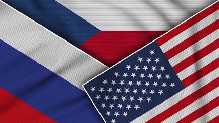 Czech Republic United States of America Russia Flags Together Fabric Texture Effect Illustration