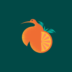 Vector illustration of a stylized bird hummingbird with an orange. Logo. Flat design..