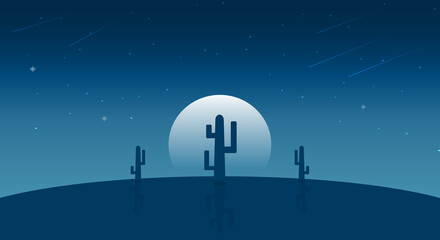 Moon Light at Desert at Midnight, Blue Colors