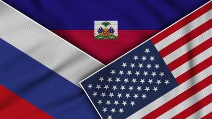 Haiti United States of America Russia Flags Together Fabric Texture Effect Illustration