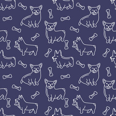 Happy corgi dogs pattern isolated vector illustration.