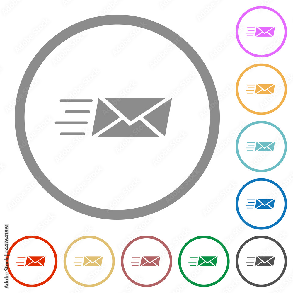 Poster sending express mail solid flat icons with outlines