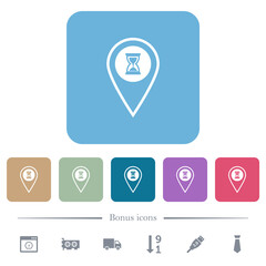 GPS location wait flat icons on color rounded square backgrounds