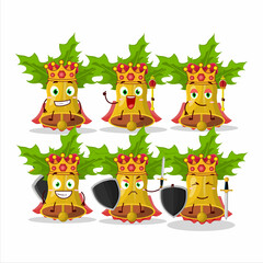 A Charismatic King jingle christmas bells cartoon character wearing a gold crown
