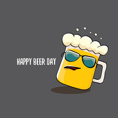 International beer day vector concept illustration or summer poster with vector funky beer character. Cartoon funny International beer day label