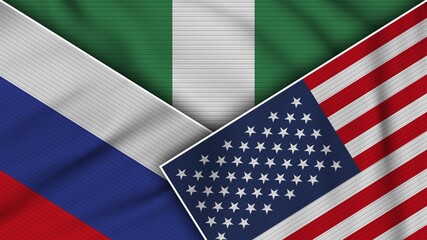 Nigeria United States of America Russia Flags Together Fabric Texture Effect Illustration
