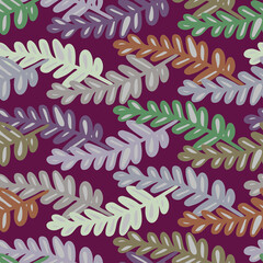 Abstract elegant seamless pattern of lined botanical floral motifs of plants and leaves