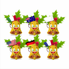 jingle christmas bells cartoon character bring the flags of various countries