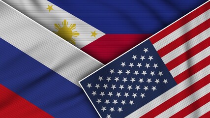 Philippines United States of America Russia Flags Together Fabric Texture Effect Illustration