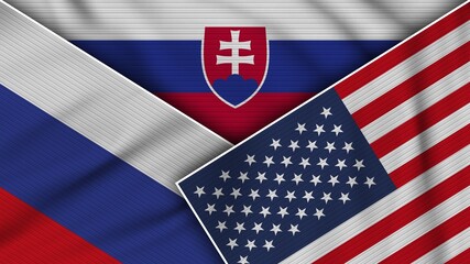 Slovakia United States of America Russia Flags Together Fabric Texture Effect Illustration