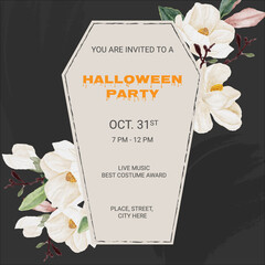 Halloween party coffin invitation card square template banner background