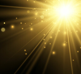 Fototapeta premium Special lens flash, light effect. The flash flashes rays and searchlight. illust.White glowing light. Beautiful star Light from the rays. The sun is backlit. Bright beautiful star. Sunlight. Glare.