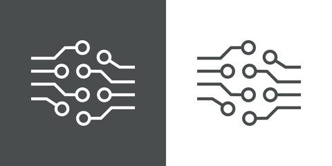 Tecnología electrónica. Icono plano circuito digital con lineas en fondo gris y fondo blanco - obrazy, fototapety, plakaty