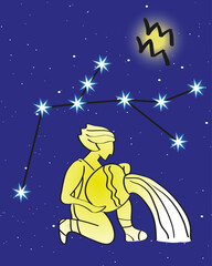 Naklejka premium Aquarius zodiac sing celestial stars constellation