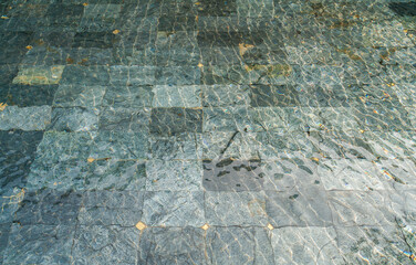Perspective view of water and wave in granite stone pool. The luxury exterior design for outdoor decoration.
