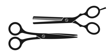 Scissior icon set. Black silhouette of hairdresser or barber scissors. Hair cut or tailor instrument. Vector illustration.
