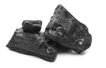 Black coal chunks isolated on white background