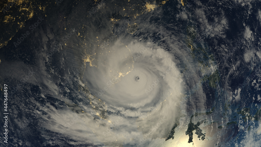 Wall mural satellite view of the eye of the tropical storm.3d render.