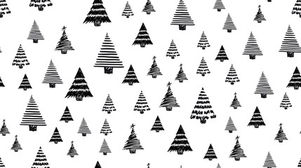 Christmas trees set,  hand drawn. Vector illustration.	