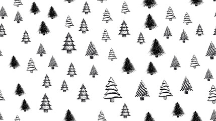 Christmas trees set,  hand drawn. Vector illustration.	