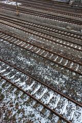 Vertical shot of the railroads of Gdansk (Danzig) in Poland during winter