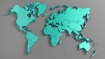 Fototapeta na wymiar World map. Mint color continents. 3d rendering