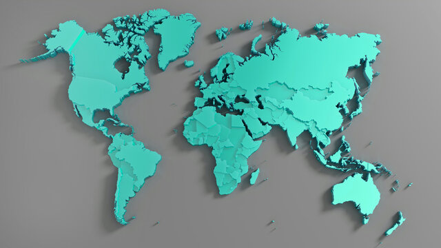 World map. Mint color continents. 3d rendering