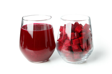 Fresh beetroot smoothie isolated on white background
