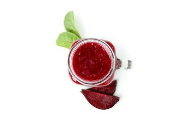 Fresh beetroot smoothie isolated on white background