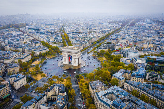 Aerial view of Arc de Triomphe, Paris