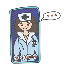 smart phone nurse online. doodle style drawing new