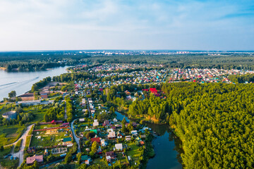 Novosibirsk Ob reservoir and private houses. Berdsk, Western Siberia