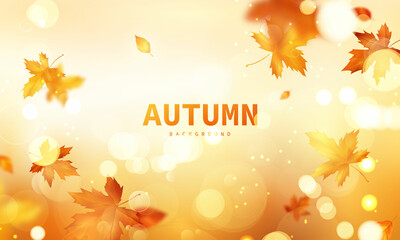 Naklejka na ściany i meble Autumn sale falling leaves background nature