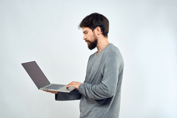 bearded man with laptop business technology internet