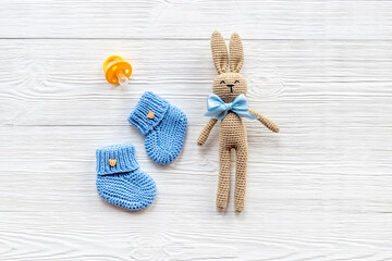 Baby accessories with rabbit toy and newborn booties shoes