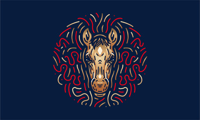 Horse chinese zodiac illustration, vector, hand drawn, isolated on dark background.
