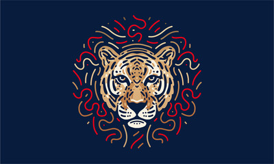 Tiger chinese zodiac illustration, vector, hand drawn, isolated on dark background.