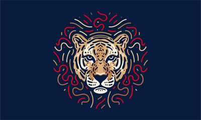 Tiger chinese zodiac illustration, vector, hand drawn, isolated on dark background.