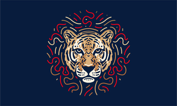 Tiger chinese zodiac illustration, vector, hand drawn, isolated on dark background.