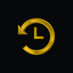 Backward Time gold plated metalic icon or logo vector
