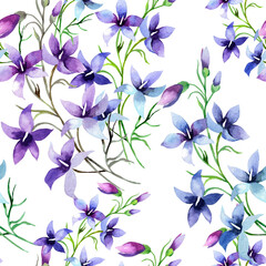 Wildflowers blue and violet watercolor on white background seamless pattern for all prints.