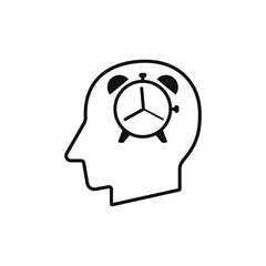 Head with Alarm clock sign silhouette vector illustration