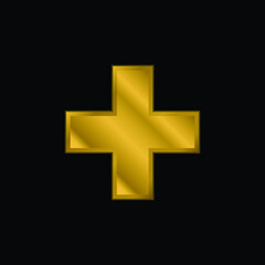 Addition Symbol gold plated metalic icon or logo vector