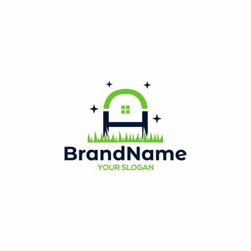 HA Landscaping and Cleaning Home Logo Design Vector